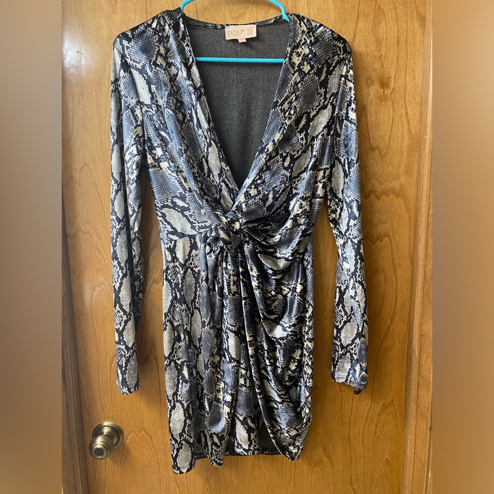 Long-sleeved, snake print mini dress